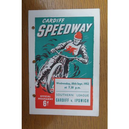 1952 CARDIFF V IPSWICH SPEEDWAY PROGRAMME