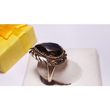 Estate 7.5ct Natural Pear Cut Smokey Topaz Victorian Style 14Kt Y/Gold Ring21003