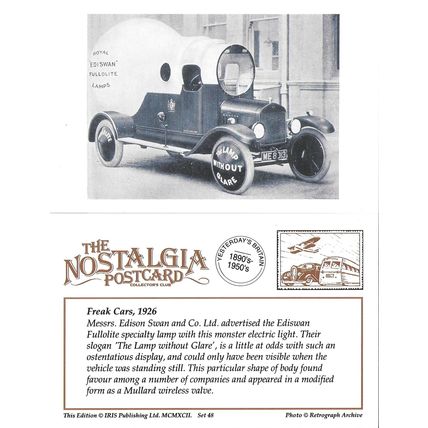 Postcard Freak Motor Car Ediswan Fullolite 1926 Edison Swan & Co - Nostalgia