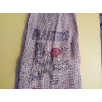 Old Vintage Advertising Planter Peanuts 1 Lbs 8Oz Burlap Sack Mr. Peanuts 1960s