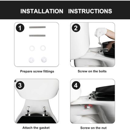 Black Elongated Toilet Seat Natural Wood Toilet Seat with Zinc Alloy Hinges, Eas