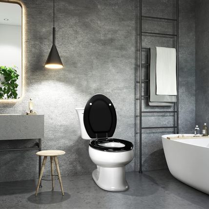 Black Elongated Toilet Seat Natural Wood Toilet Seat with Zinc Alloy Hinges, Eas