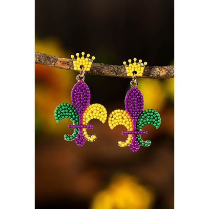 Purple Mardi Gras Beaded Earrings