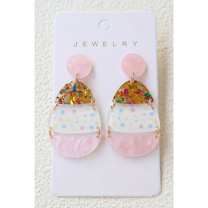 Pink Cute Printed Easter Egg Shape Drop Earrings