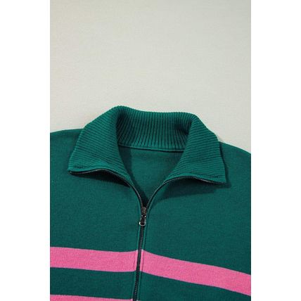 Green Collared Quarter Zipper Oversized Sweater