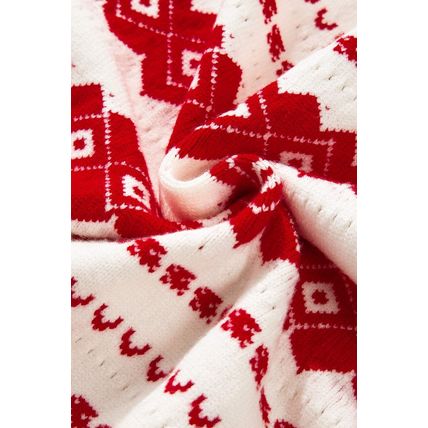 White Western Geometric Patterned Crew Neck Loose Sweater