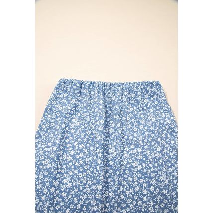 Sky Blue Boho Floral High Waist Long Skirt with Side Split