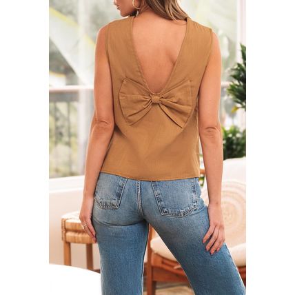 Desert Gold Bowknot V Cut Backless Cotton Tank Top