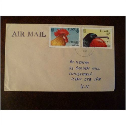 Tuvalu 1989 Official Birds Jungle fowl frigate bird stamp air mail cover