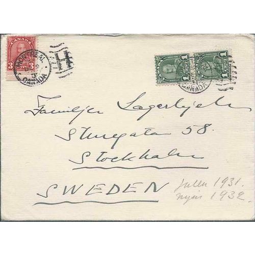 Canada Arch Leaf Issue 1931 5 Cent Rate Montreal Quebec to Sweden