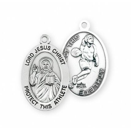 Women's Basketball with Lord Jesus Christ Sterling Silver Medal Necklace
