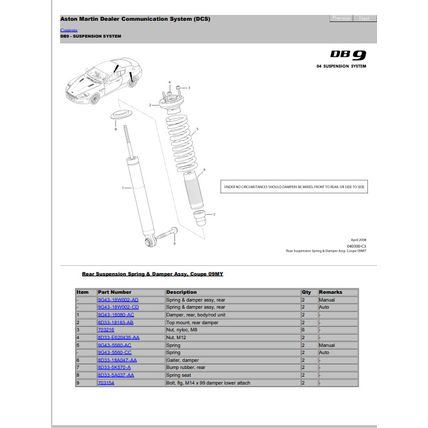 Aston Martin DB9 Parts List 000200-C1 2007 PDF