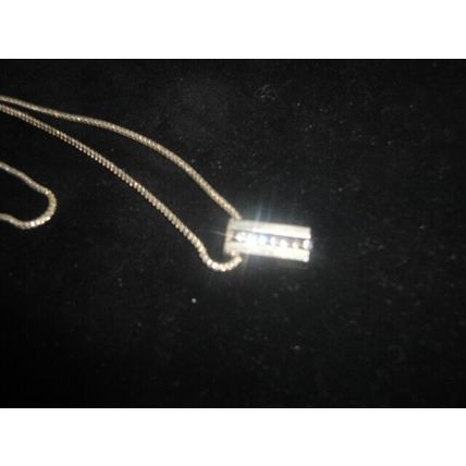 Simple encrusted silver colour bar pendant & necklace