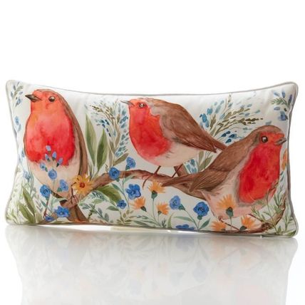 Robins on a Branch Pillow 24 CM Home Decor Gift Festive