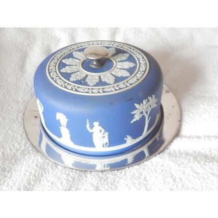 ANTIQUE Wheel Round Of Cheese EPNS Platter With Domed Jasperware Wedgwood Cover
