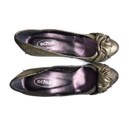 Womens Schuh Gold Black Knot Suede Shoes size 6 / 39