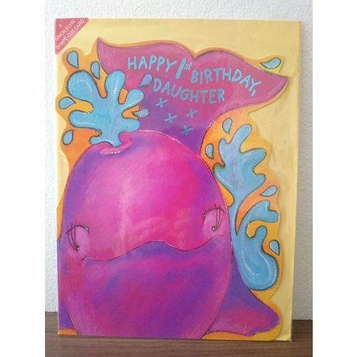 Happy 1st Birthday Daughter - Large Card (Shape cut card) whale