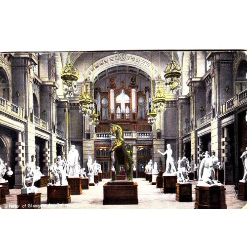 Vintage Colour Postcard - Interior of Glasgow Art Gallery