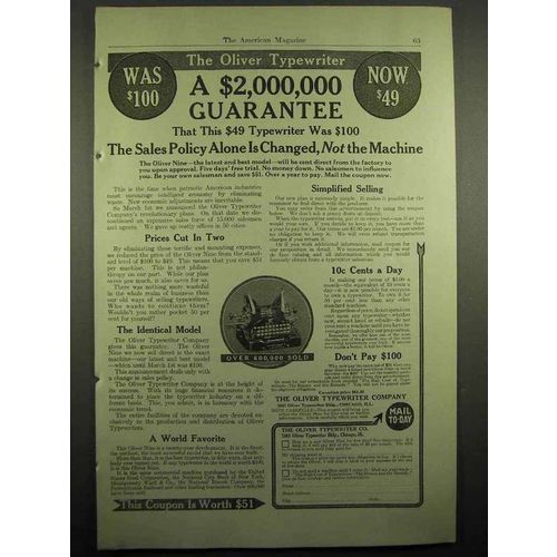 1918 Oliver Typewriter Ad - A $2,000,000 Guarantee