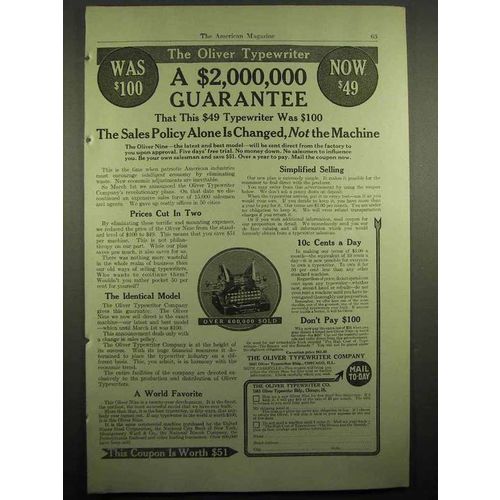 1918 Oliver Typewriter Ad - A $2,000,000 Guarantee