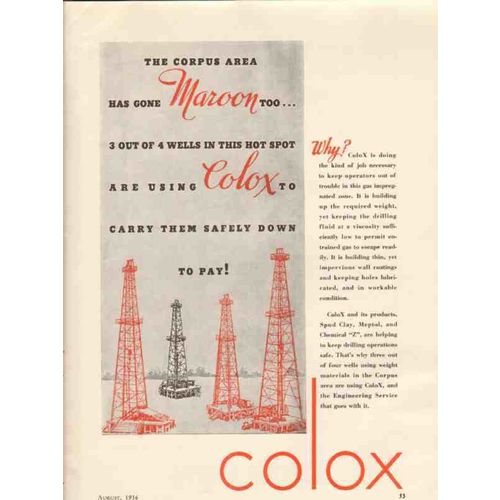 COLOX 1936 Spud Clay Meptol Chemical Z oil drilling fluids vintage ad
