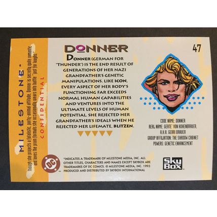 Milestone: The Dakota Universe trading card #47 (Donner)