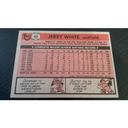 1981 Topps Card # 042 Jerry White Excellent (5) Montreal Expos