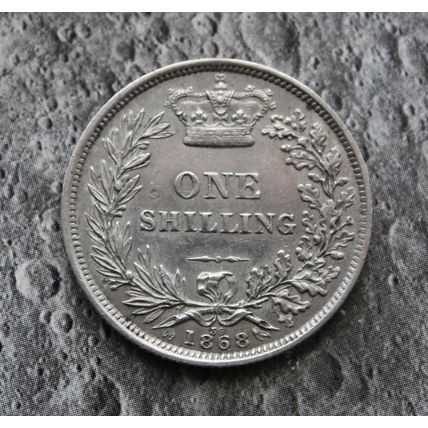 1868 Queen Victoria Silver 92.5% Young Head Shilling 1/- British English Die 39