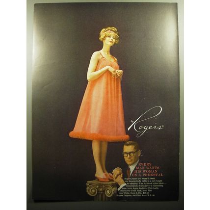 1958 Rogers Lingerie Ad - Every man wants his woman on a pedestal