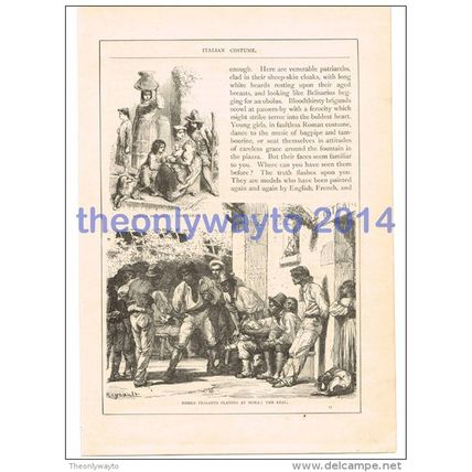 ROMAN PEASANTS PLAYING, THE REAL, MORA, ITALY, BOOK ILLUSTRATION/PRINT, c1870