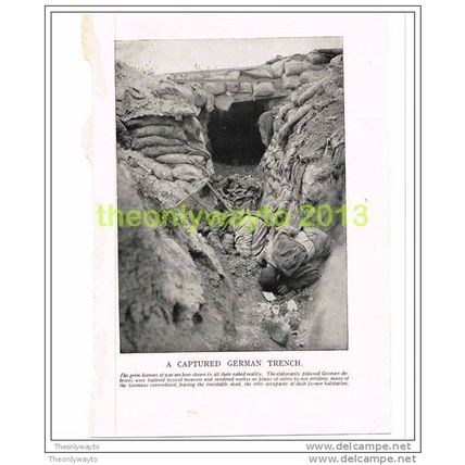 A CAPTURED GERMAN TRENCH, FRANCE, PHOTO BOOK ILLUSTRATION c1914