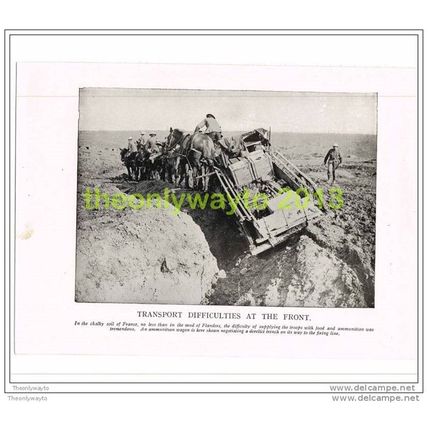 TRANSPORT DIFFICULTIES AT THE FRONT, PHOTO BOOK ILLUSTRATION c1914