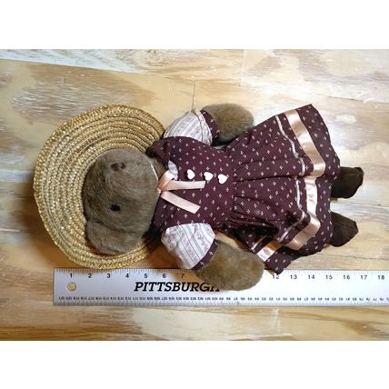 Heartline Bear Plush - Approx. 14" - Adorable Little Dress & Straw Hat! FAST SH