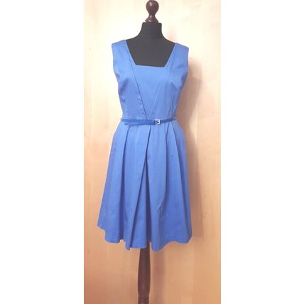 Oasis Blue Cobalt Cotton Fit & Flare Dress Belt 16 UK