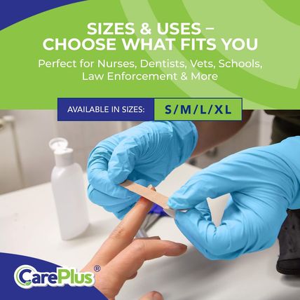 CARE plus Medical Grade Examination Nitrile Blue Gloves, Powder and Latex Free |