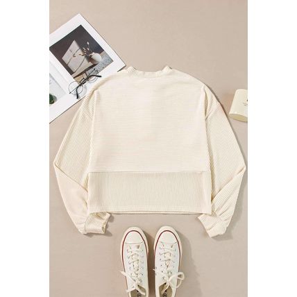 Apricot Corded Texture Lantern Sleeve Buttons Henley Sweatsuit