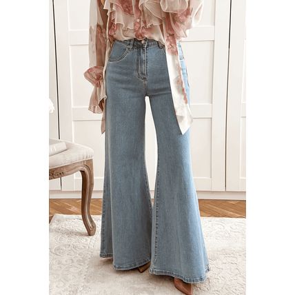 Beau Blue High Waist Button Zip Fly Bell Bottom Jeans