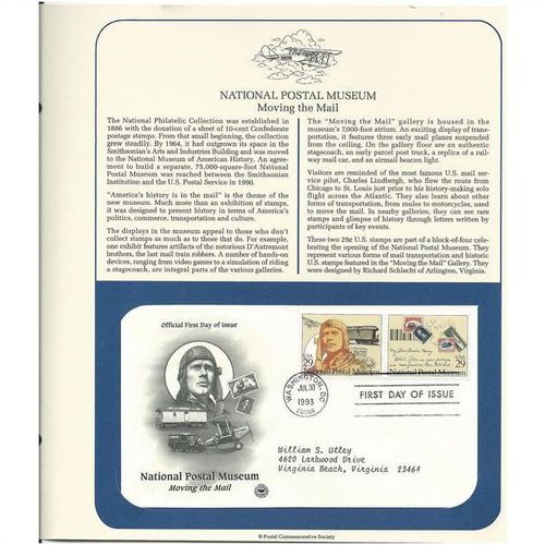 NATIONAL POSTAL MUSEUM . Moving the Mail ' OFFICIAL FIRST DAY of ISSUE ' (1993)