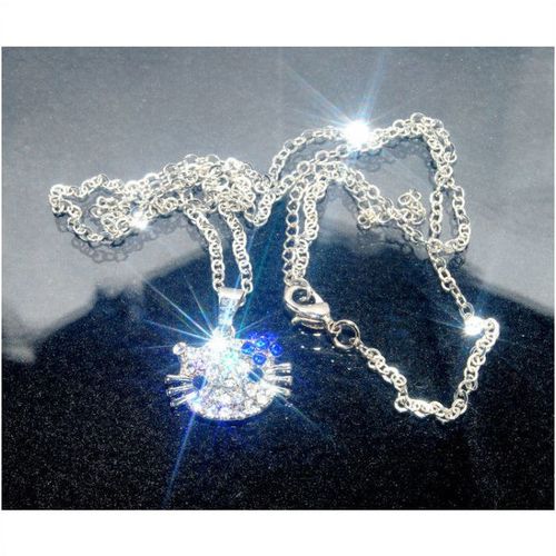 Hello Kitty Blue Crystal Charm Pendant Necklace Chain Jewellery 1785