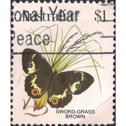 AUSTRALIA, BUTTERFLY, Sword-grass brown, white 1983, $1