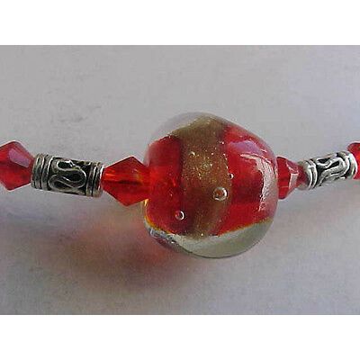 Red Glass Choker Bead Necklace Silver Tube Bead RED Glass One Size Fits All