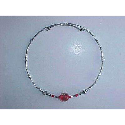 Red Glass Choker Bead Necklace Silver Tube Bead RED Glass One Size Fits All