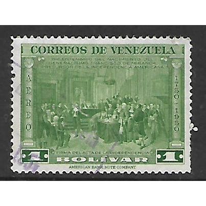 VENEZUELA 1950 DECLARATION OF INDEPENDENCE 1b GREEN SG847 FINE USED#