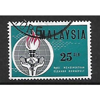 MALAYSIA 1964 ELEANOR ROOSEVELT COMM 25c FLAME OF FREEDOM SG 9 FINE USED