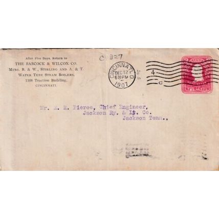 United States 1907 Babcock & Wilcox Co.Cincinnati O-Jackson Tenn Cover typed VGC