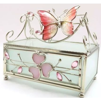 Pink Butterfly Floral Jewellery Box with Draw 12 CM Gift Home Decor Necklace