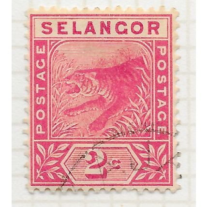 SELANGOR MALAYA 1891 2c TIGER JUMPING ROSE USED SG50 50 SG
