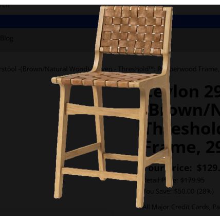 Ceylon 29" Barstool -(Brown/Natural Wood)-Woven - Threshold™: Rubberwood Frame