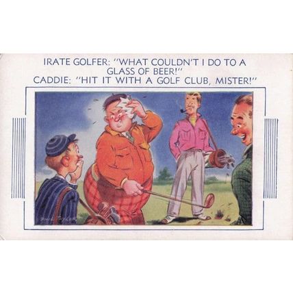 Golfer Hit By Pint Of Beer Old Comic Golfing Caddie Postcard