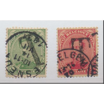 Belgium Stamps Scott #111 To 112, Used, Provisional Postage Due Overprint "T"
